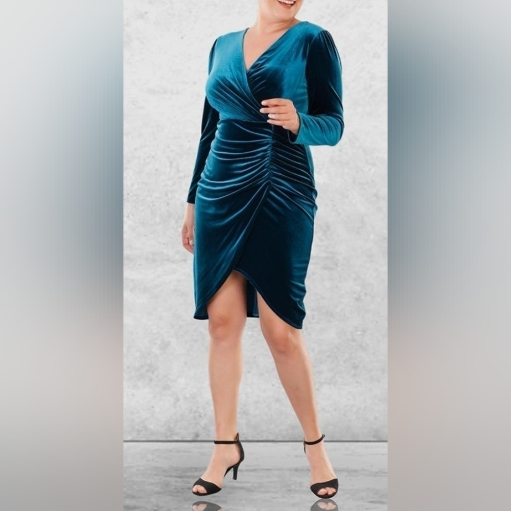 Intempo Aqua Blue Midi Velvet Dress